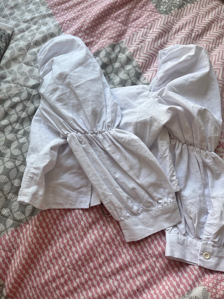 Düğmeli Beyaz Keten Midi Bluz - Görsel 3