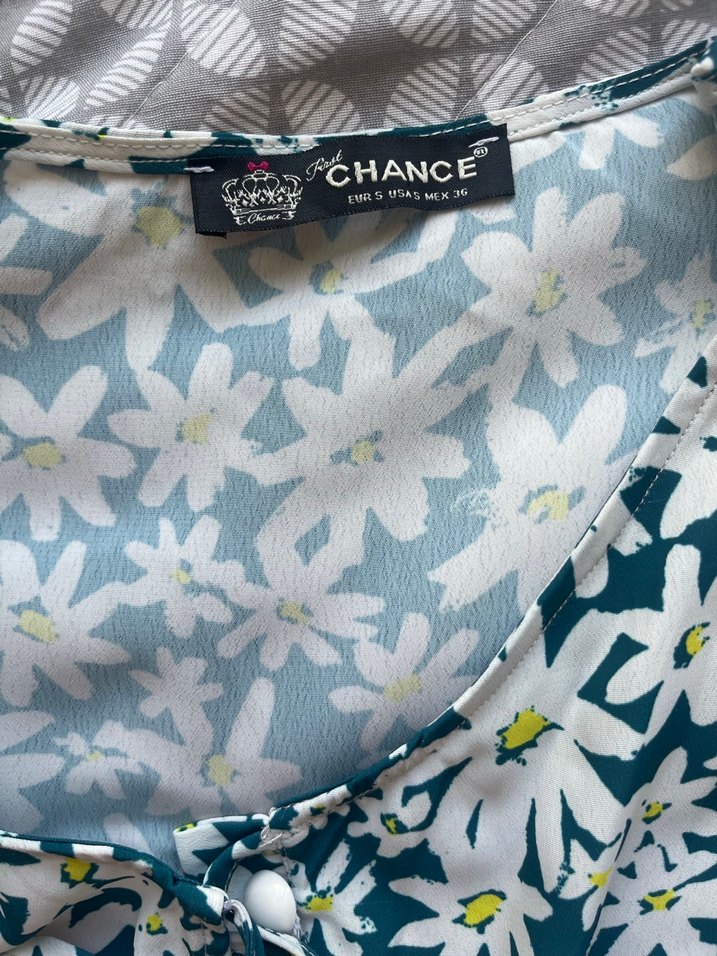 Çiçek cıvıltılı petrol mavisi bluz - Görsel 2