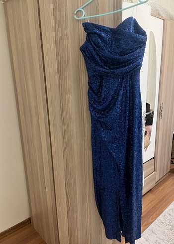 Mavi Parlak Midi Kadın Elbise - Jovian - Görsel 5