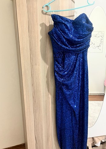 Mavi Parlak Midi Kadın Elbise - Jovian - Görsel 6