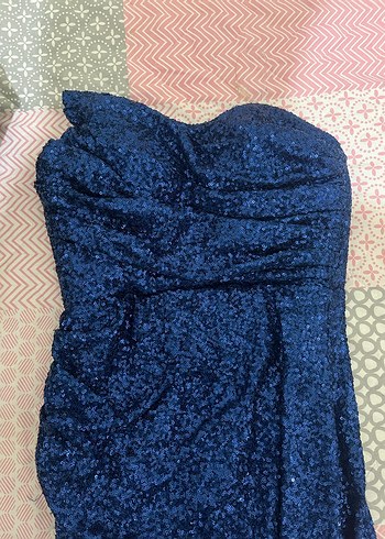 Mavi Parlak Midi Kadın Elbise - Jovian - Görsel 7