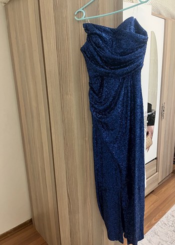 Mavi Parlak Midi Kadın Elbise - Jovian - Görsel 4