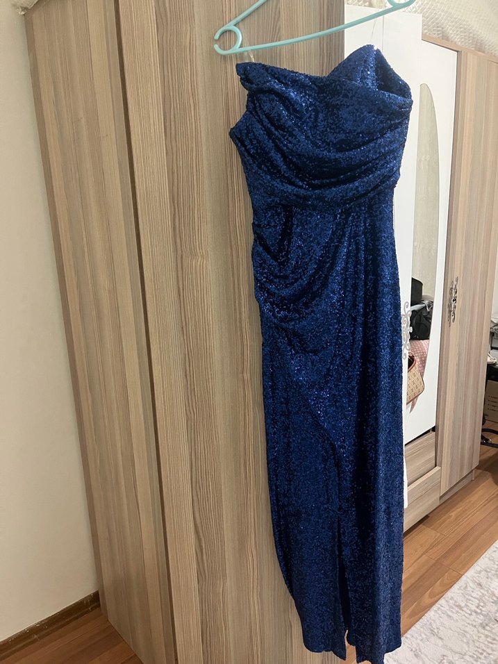 Mavi Parlak Midi Kadın Elbise - Jovian - Görsel 4