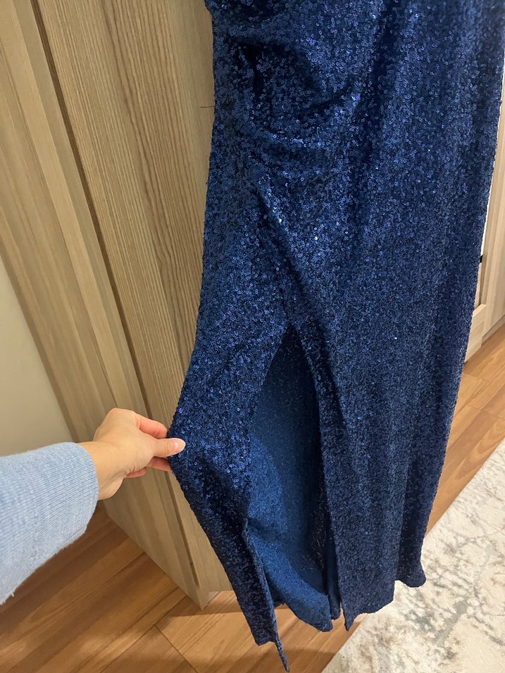 Mavi Parlak Midi Kadın Elbise - Jovian - Görsel 3