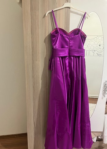 Parlak fuşya Drapeli Uzun Abiye Elbise - Görsel 5