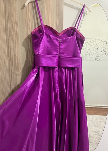 Parlak fuşya Drapeli Uzun Abiye Elbise - Görsel 6