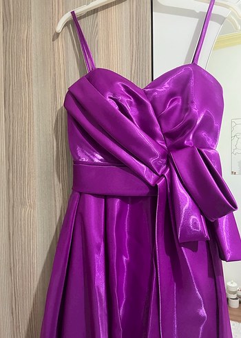 Parlak fuşya Drapeli Uzun Abiye Elbise - Görsel 4