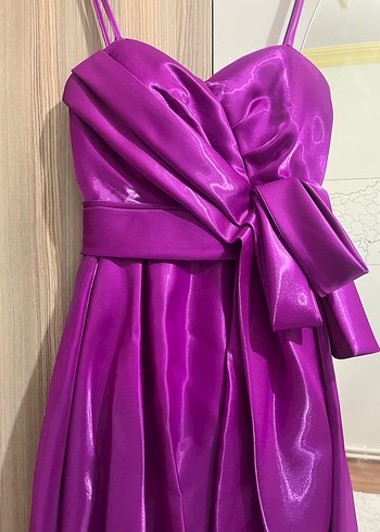 Parlak fuşya Drapeli Uzun Abiye Elbise - Görsel 2