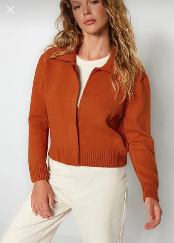 Kadın turuncu Örgü Yün Kazak - Görsel 3