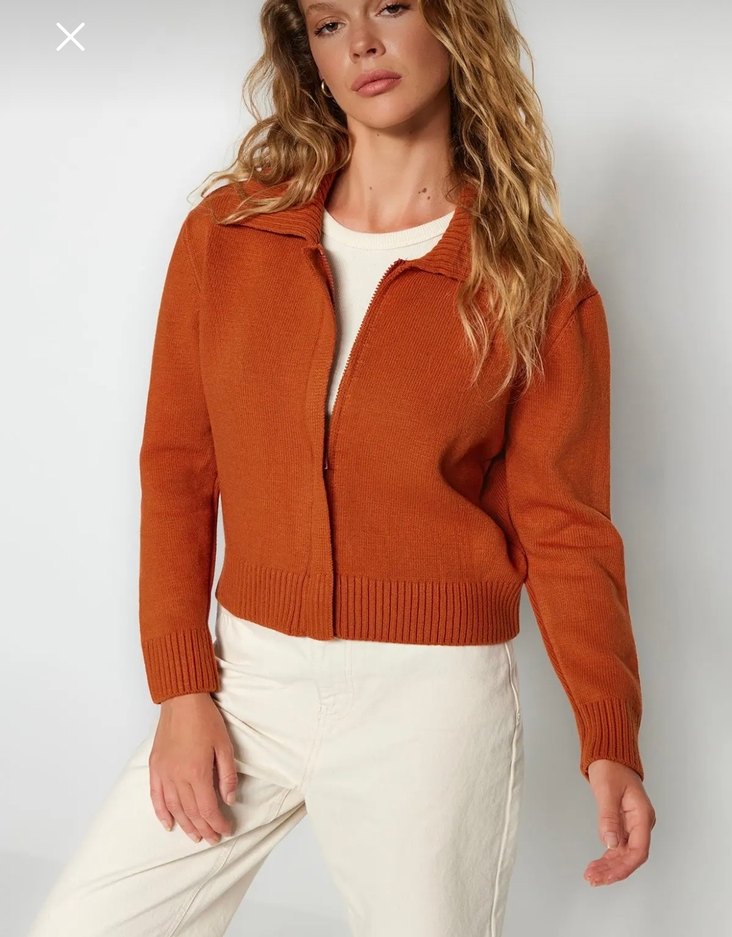 Kadın turuncu Örgü Yün Kazak - Görsel 3