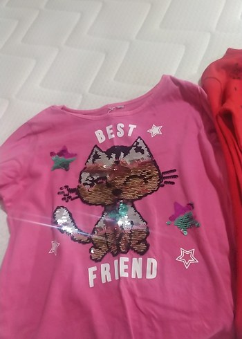 Kız Çocuk Pembe Baskılı Uzun Kollu Tişört ikili fiyattir - Görsel 3