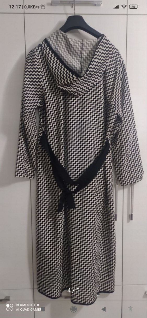 Gri Kareli Uzun Kadın pardesü - Görsel 4