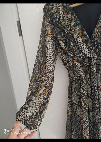 Yılan Desenli Kahverengi Uzun Kollu Elbise - Görsel 2