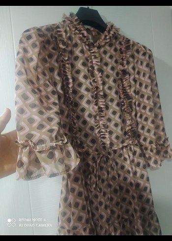 yarım Kol Renkli Bohem Kadın kısa Elbise - Görsel 2