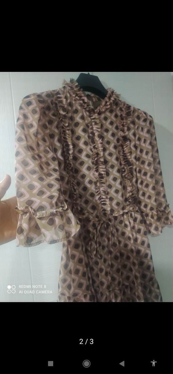 yarım Kol Renkli Bohem Kadın kısa Elbise - Görsel 2