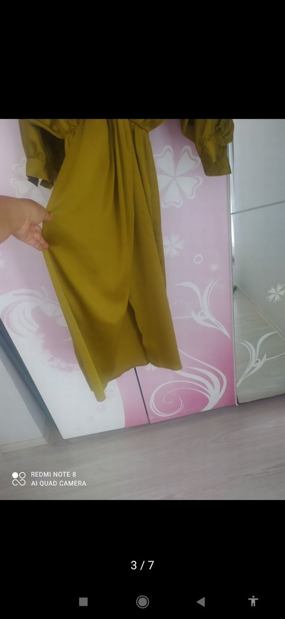 Parlak Haki Kuşaklı Uzun Kadın Elbise - Görsel 4