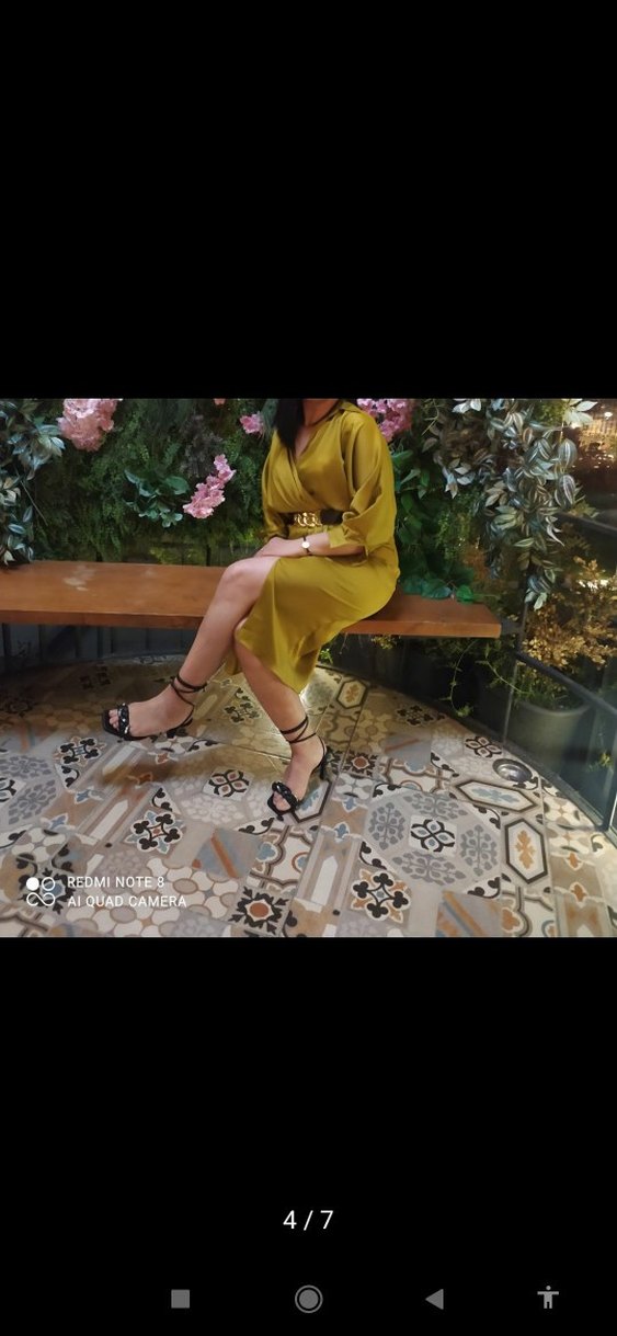 Parlak Haki Kuşaklı Uzun Kadın Elbise - Görsel 2