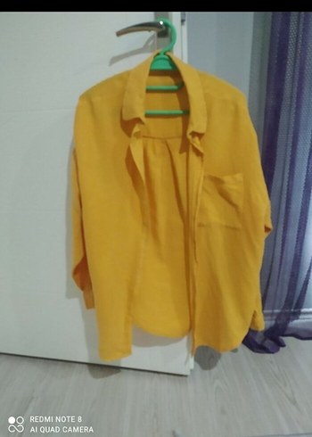 Sarı uzun Kollu Keten Gömlek - Görsel 2