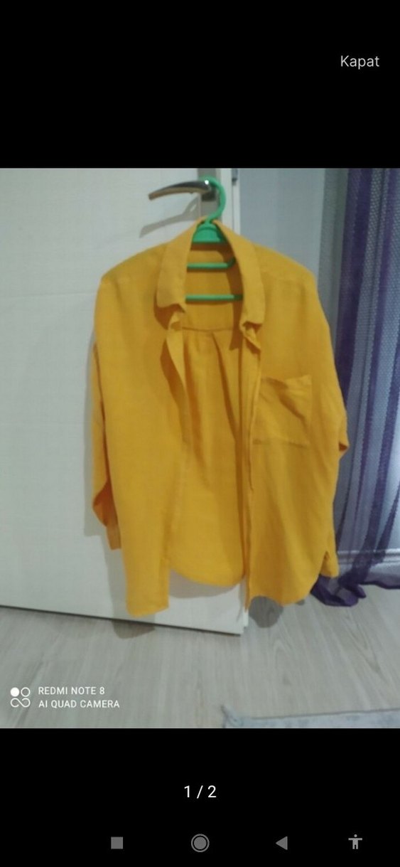 Sarı uzun Kollu Keten Gömlek - Görsel 2