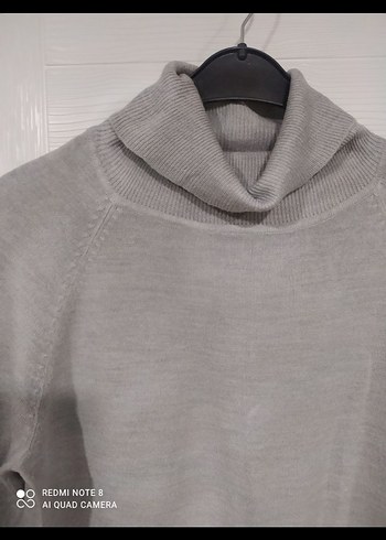 Gri Kadın Boğazlı Triko Kazak - Görsel 2