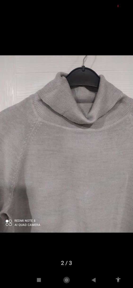 Gri Kadın Boğazlı Triko Kazak - Görsel 2