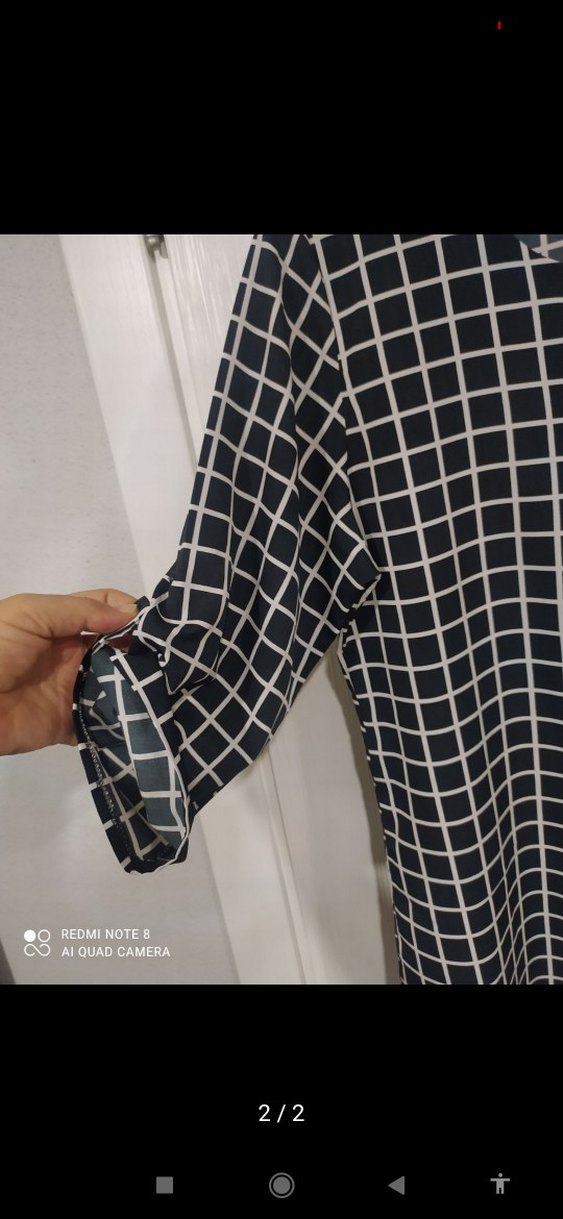 Kadın Siyah Gri Kareli V Yaka Bluz - Görsel 2