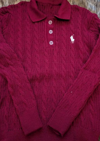 Bordo Polo Yaka Örgü unisex Kazak - Görsel 2