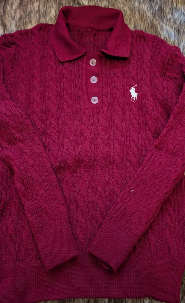 Bordo Polo Yaka Örgü unisex Kazak - Görsel 2