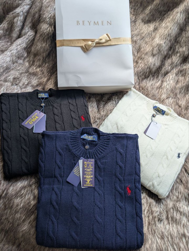 Polo Ralph Lauren Mavi Örgü Erkek Kazak - Görsel 5