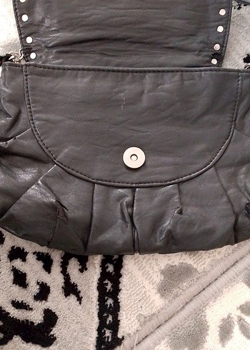 Zara Kilitli Siyah Deri Gotik Kadın Çantası