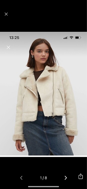 Stradivarius Ekru Kısa Biker Ceket