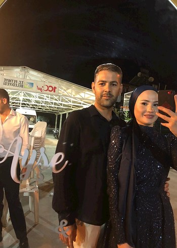 38 Beden lacivert Renk Pullu Lacivert Uzun Abiye Elbise