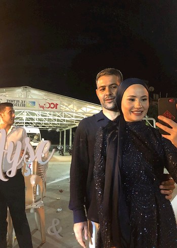 38 Beden Pullu Lacivert Uzun Abiye Elbise