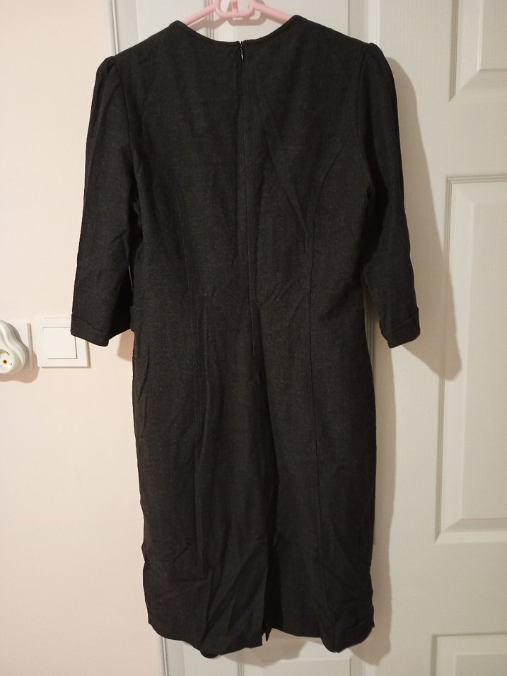 Düğmeli Siyah Midi Kadın Elbise - Görsel 3