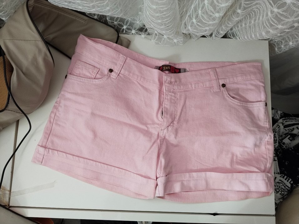 Kadın Pembe Kısa Pamuklu Kumaş Pantolon - Görsel 2