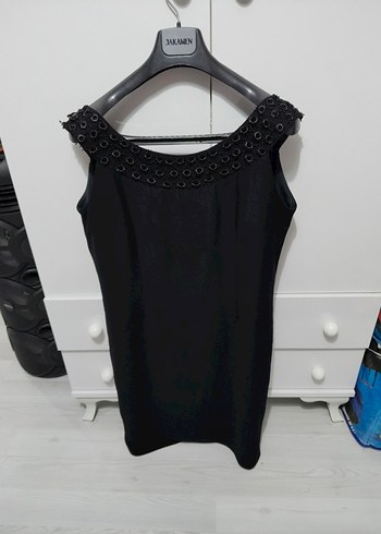 yakası İşlemeli Siyah Mini Gotik Elbise - Görsel 2