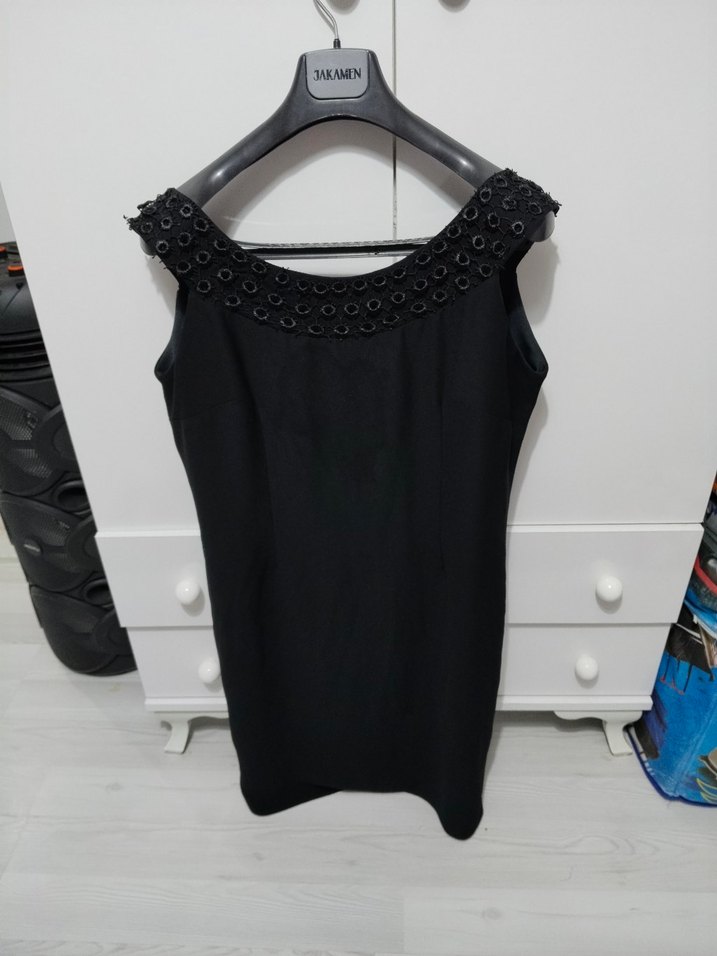 yakası İşlemeli Siyah Mini Gotik Elbise - Görsel 2