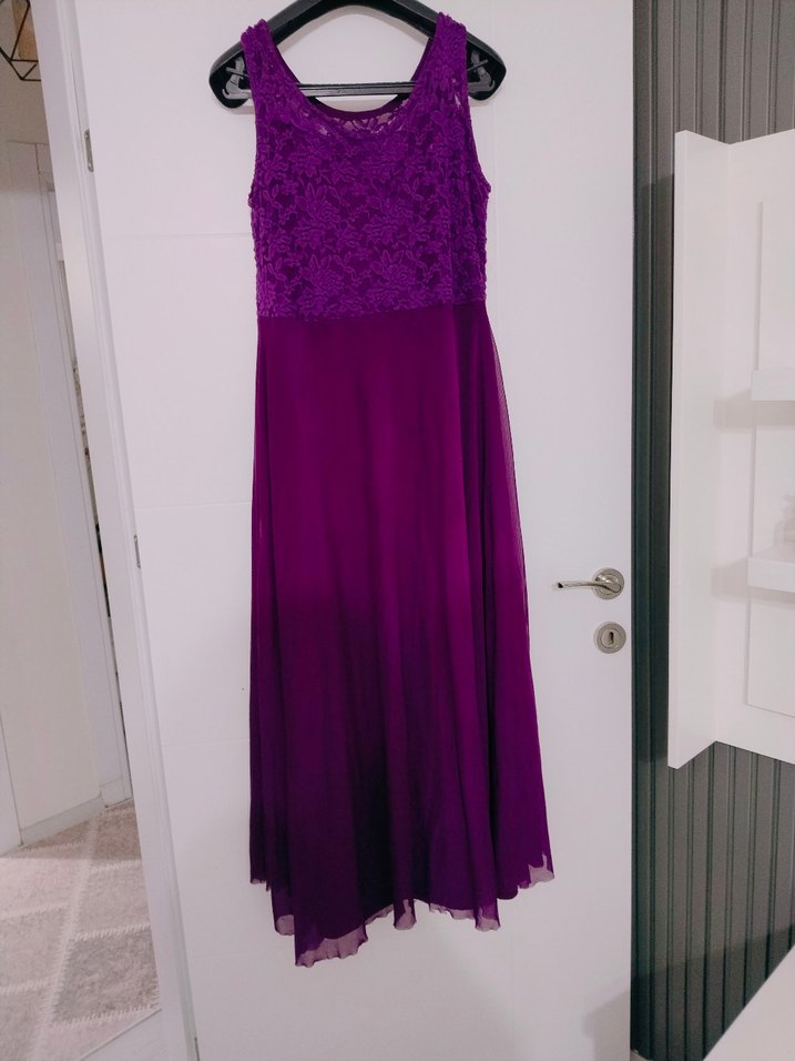 Mor V Yaka Nakışlı abiye - Görsel 2