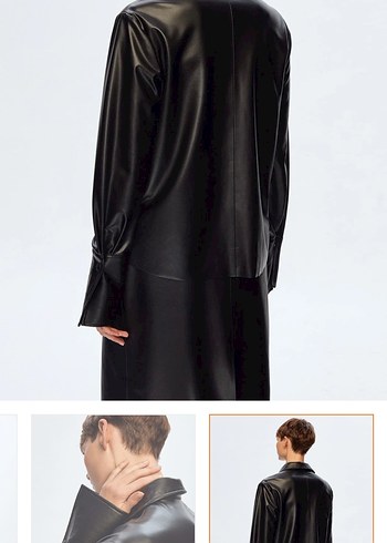 Düğmeli Siyah Deri Kadın Ceket - Görsel 3