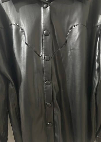 Düğmeli Siyah Deri Kadın Ceket - Görsel 7