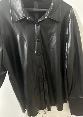Düğmeli Siyah Deri Kadın Ceket - Görsel 5