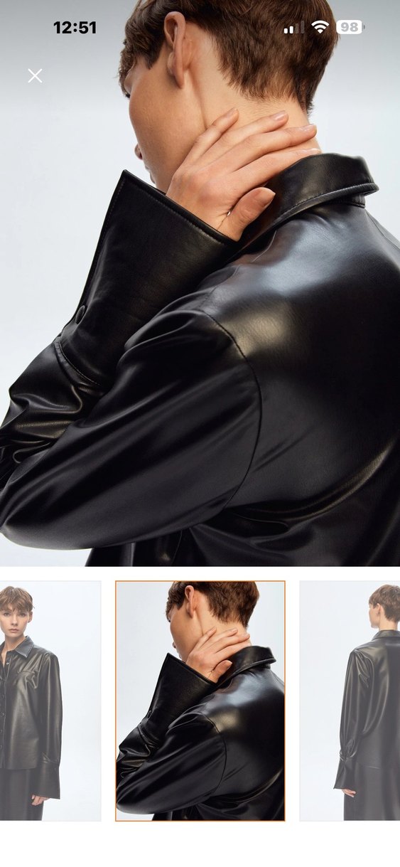 Düğmeli Siyah Deri Kadın Ceket - Görsel 2