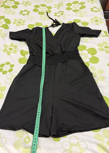 V Yaka Siyah Kadın Midi Tulum - Görsel 2