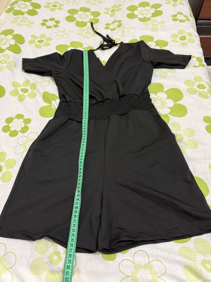 V Yaka Siyah Kadın Midi Tulum - Görsel 2