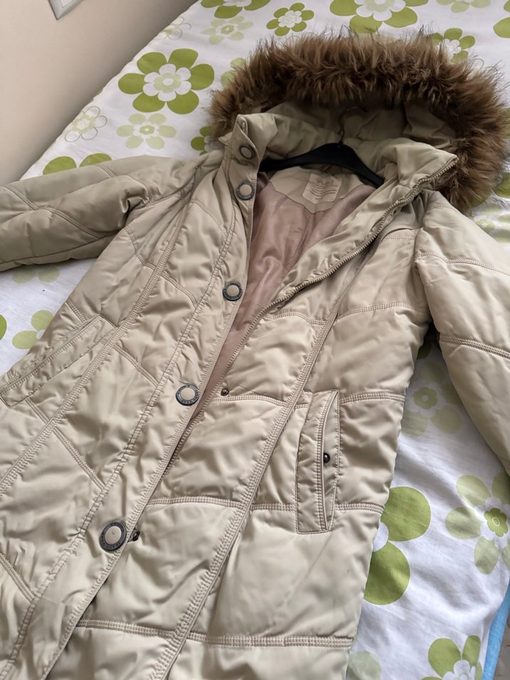 Kürk Detaylı Bej Kadın Kışlık mont L beden Colins marka - Görsel 3