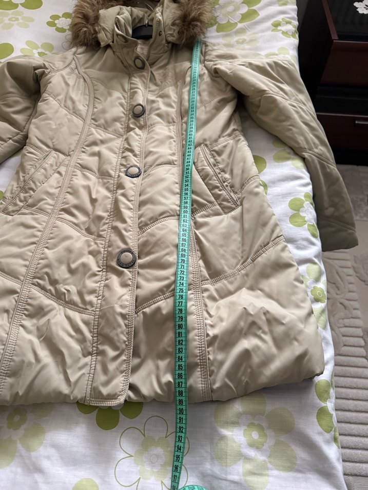 Kürk Detaylı Bej Kadın Kışlık mont L beden Colins marka - Görsel 5