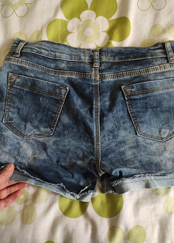 Gri Batik Desenli Kadın Mini Denim Şort - Görsel 5