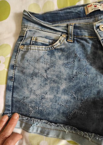 Gri Batik Desenli Kadın Mini Denim Şort - Görsel 8
