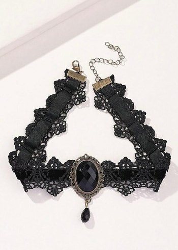 Uzun Siyah Gotik Kadın Kolye - Görsel 4