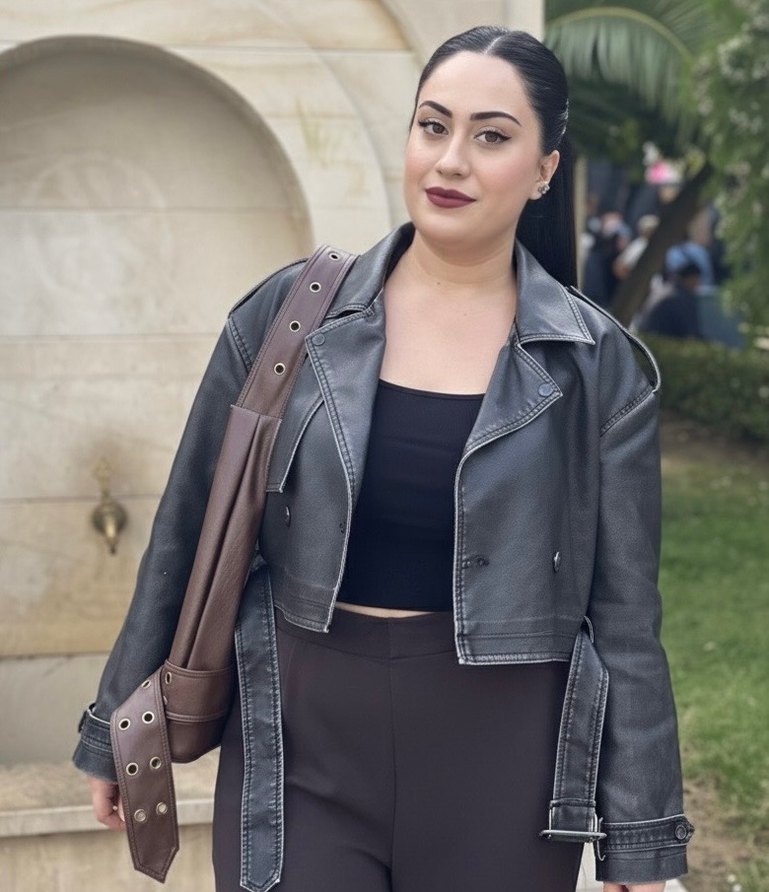 Kemerli Gri Deri Kadın Ceket - Görsel 2